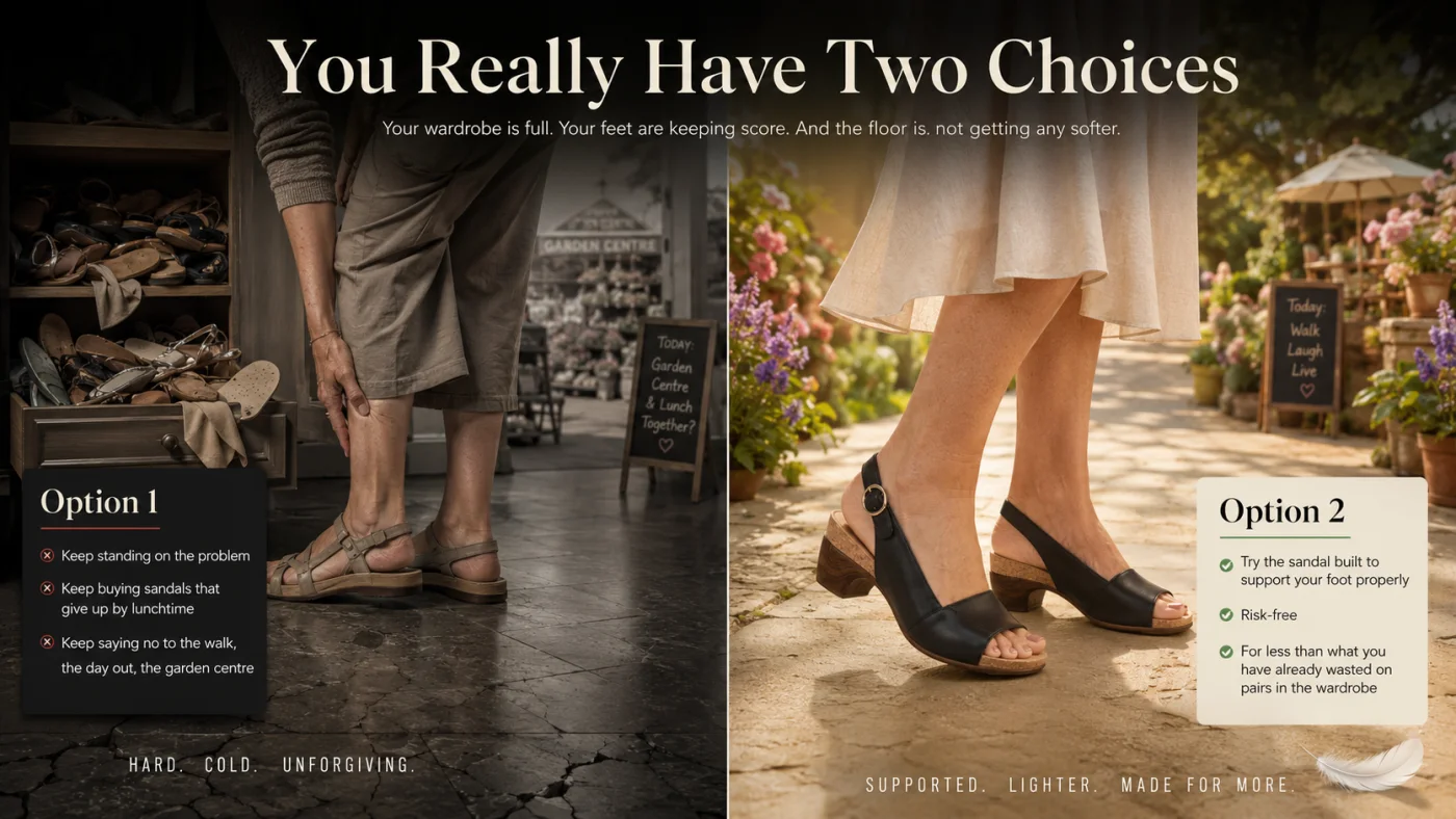 You really have two choices: keep standing on the problem, or try the sandal built to support your foot.